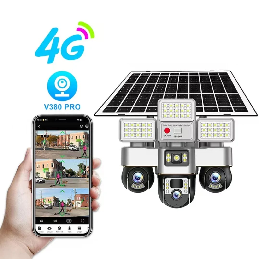3-Lens Solar CCTV Camera With LED